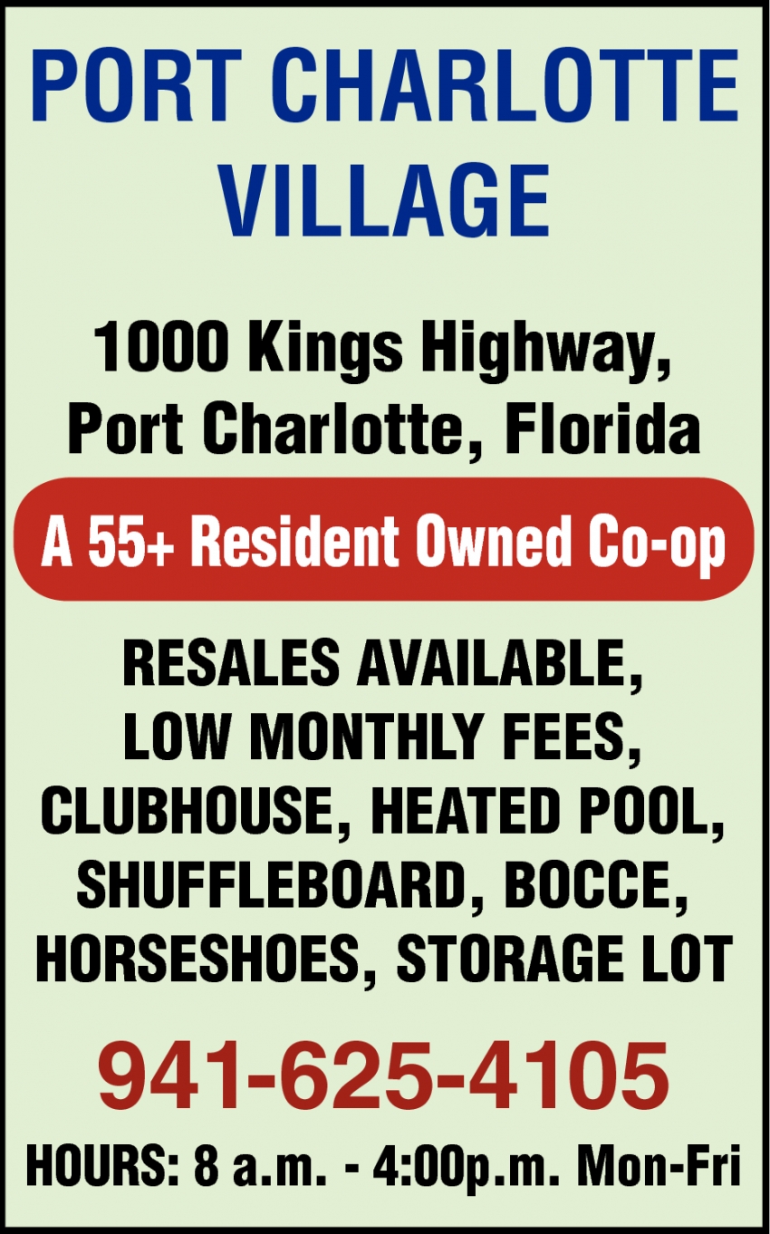 A 55+ Resident Owned Coop, Port Charlotte Village, Port Charlotte, FL